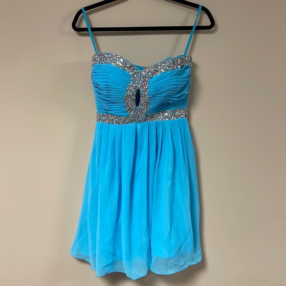 Blue Jeweled Custom Strapless Dress